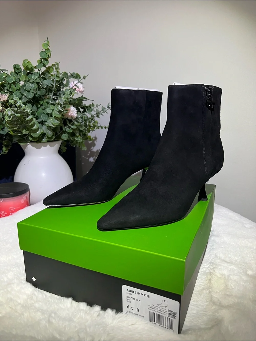 kate spade Black Suede Pointed-Toe Adele Booties